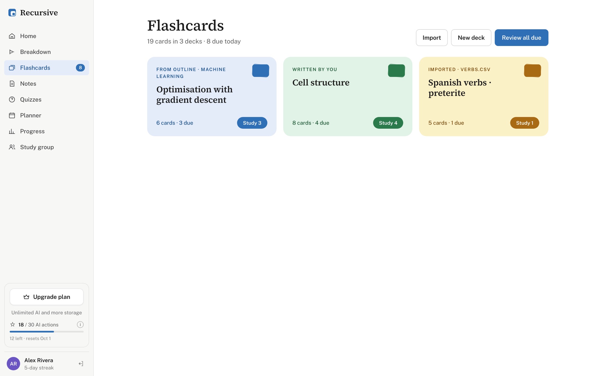 Flashcard decks on the web